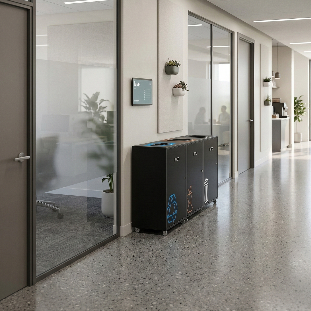 LOUNGE indoor recycling station in a modern office environment
