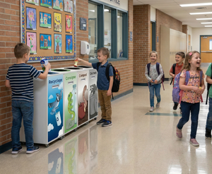 Poubelles de tri colorées pour écoles primaires et secondaires — recyclage et compost en milieu scolaire