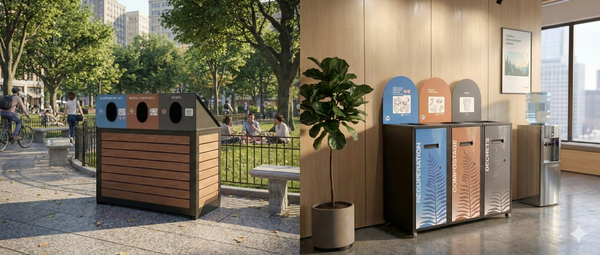 Îlots de récupération extérieurs et intérieurs pour faciliter le tri des matières résiduelles