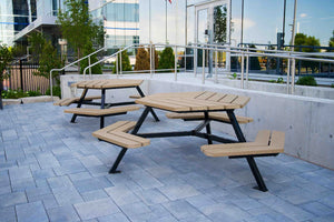 Table de pique-nique hexagonale pour espaces extérieurs — mobilier urbain Ni Corporation